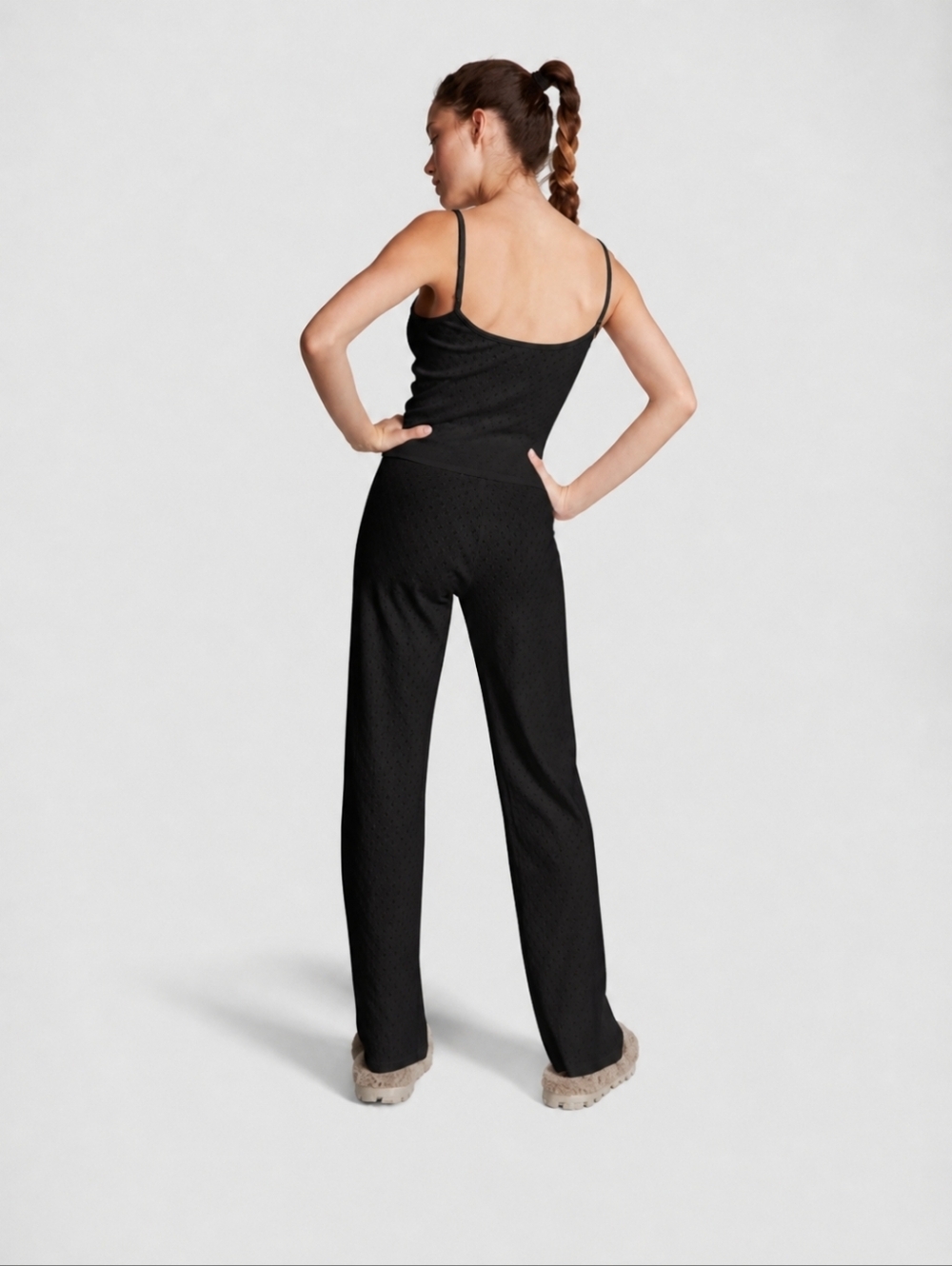 Victoria’s Secret Cotton Heart Pointelle Pajama Set Black LG - Picture 2 of 16